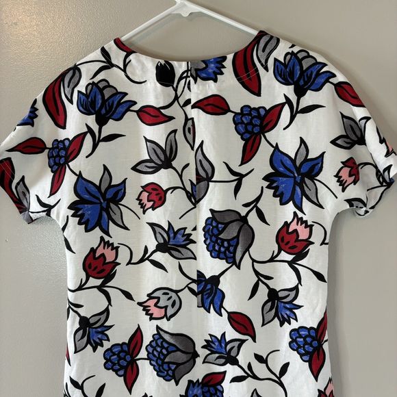 Grace Elements Floral Linen Blend Shift Dress Red Blue Lined Size Small - Picture 6 of 6